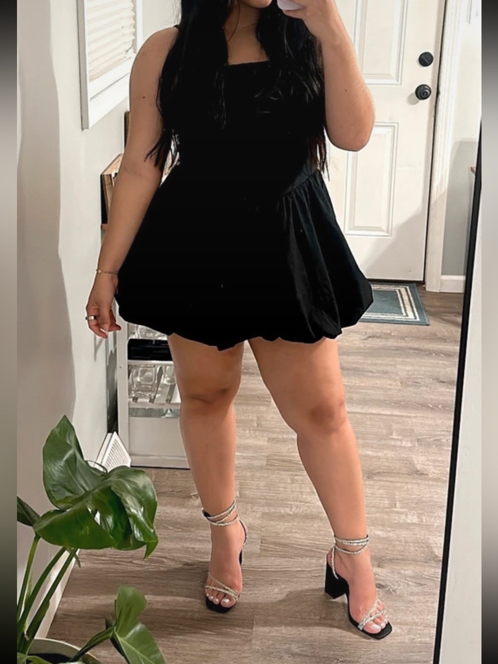 Black Bubble Hem Mini Dress - Women